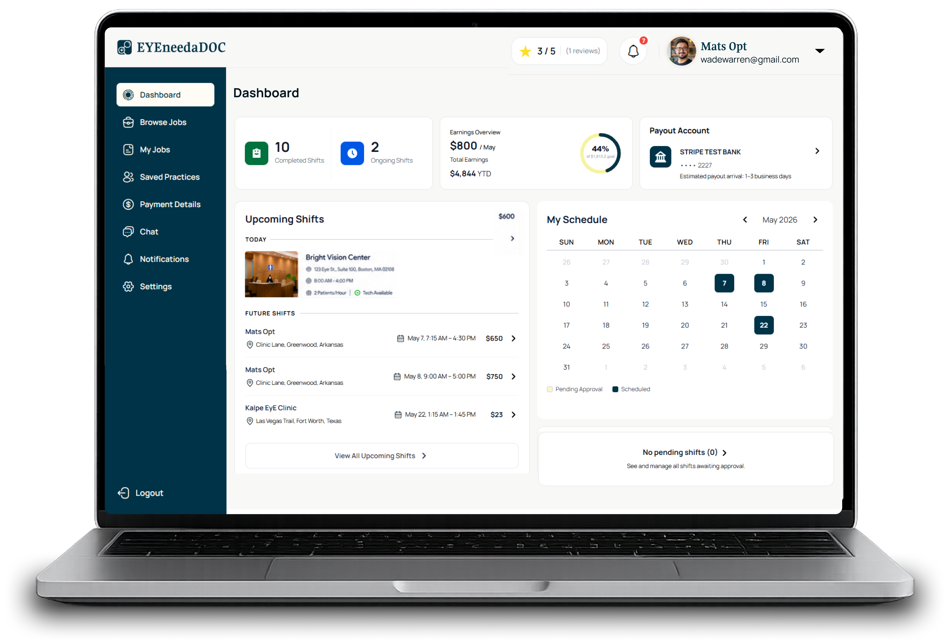 Doctor browsing available shifts on dashboard